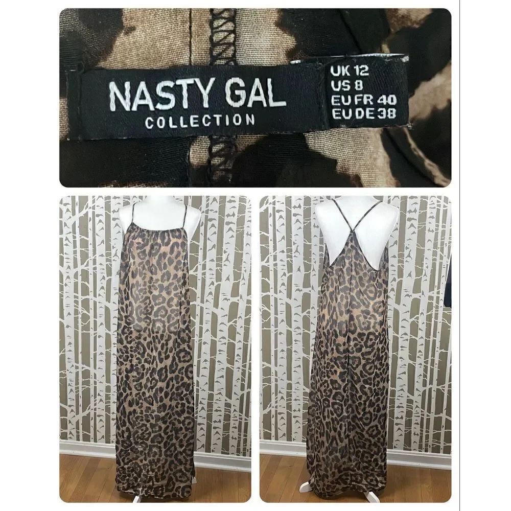 Nasty Gal Collection Sheer Leopard Print Maxi Dress Cover-Up sz 8